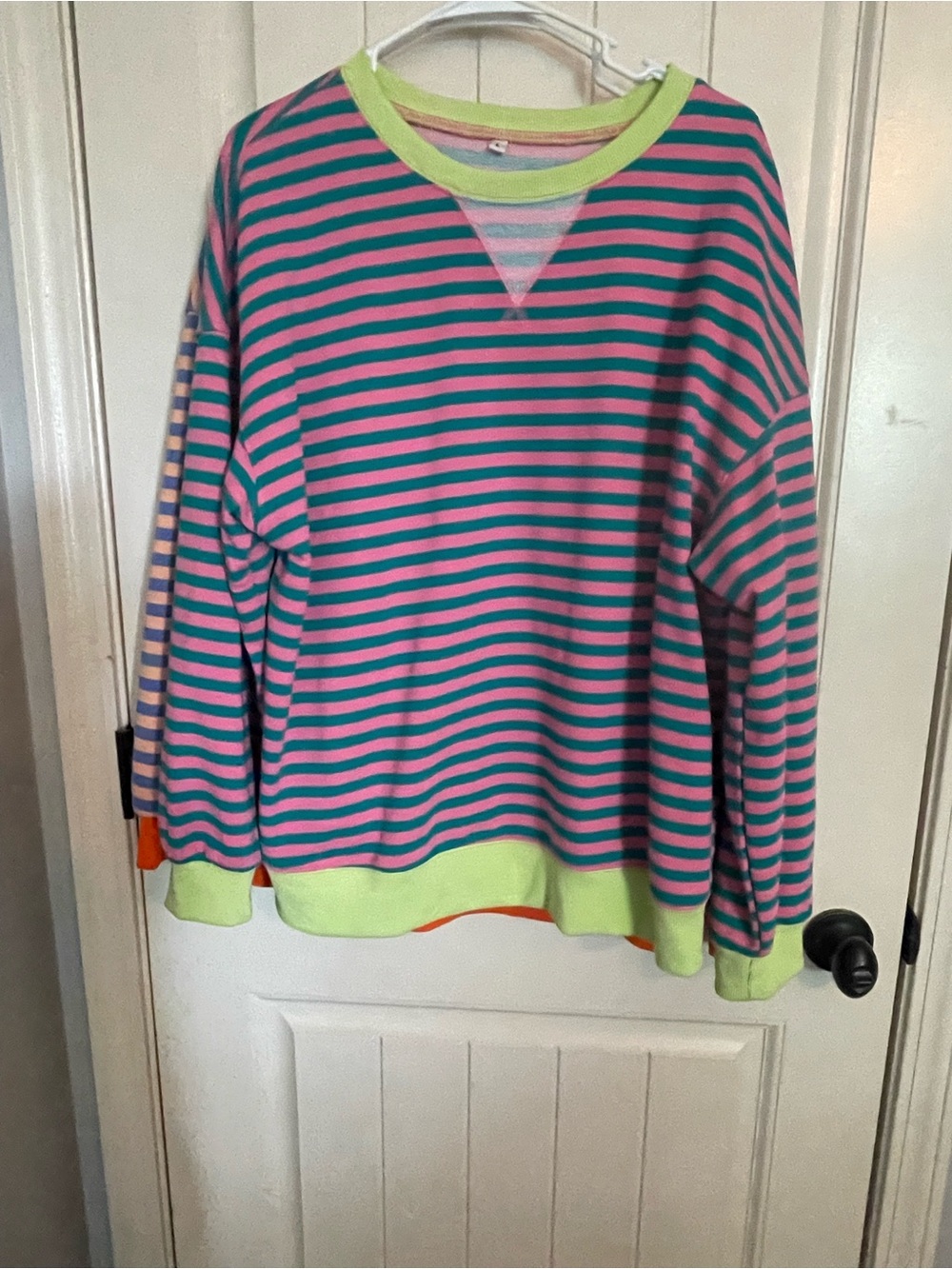 Striped Crewneck Sweatshirt in Pink and Teal